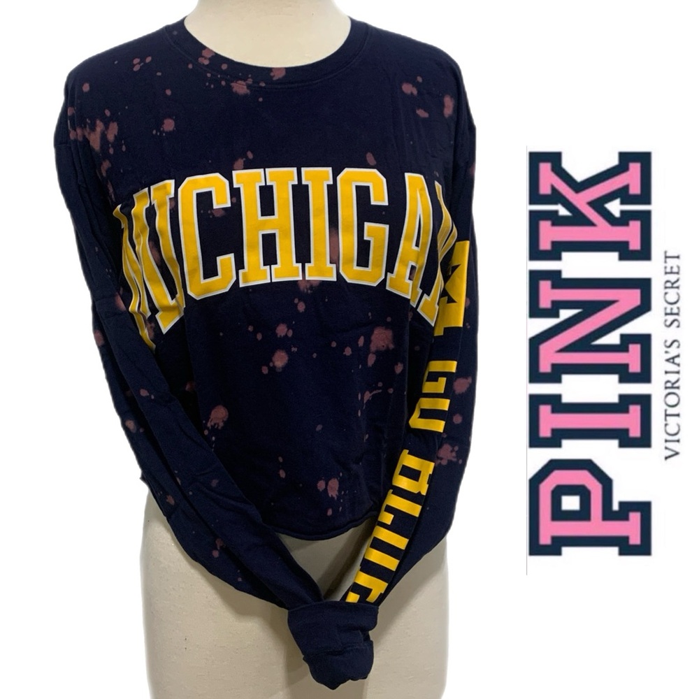 Victoria's Secret PINK Michigan State Go Blue Long Sleeve SIZE L Acid Wash- 6111